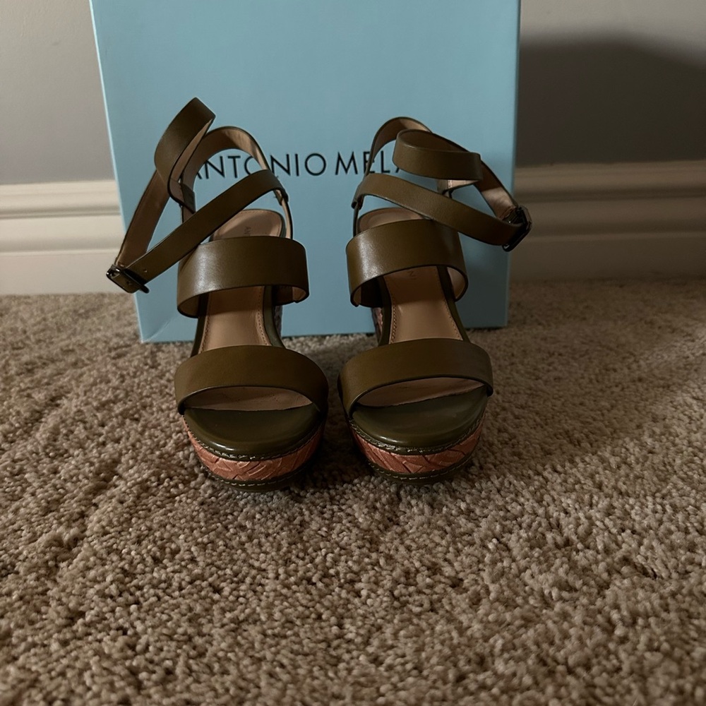 Antonio Melani Olive Green Women's Wedge Sandals